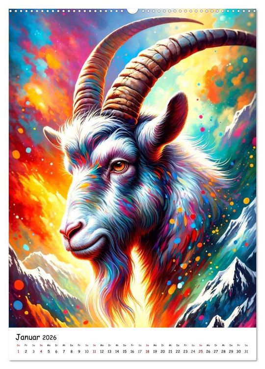 Produktbild: Sternzeichen - Ein Jahr unter den Sternen mit von KI gemalten Tierkreiszeichen (hochwertiger Premium Wandkalender 2026 DIN A2 hoch), Kunstdruck in Hochglanz