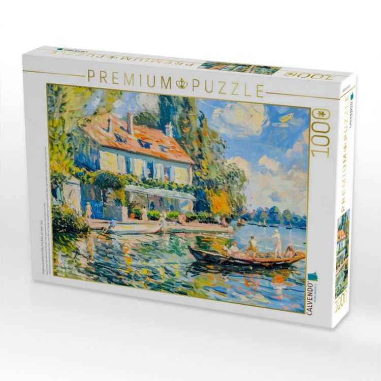 Produktbild: CALVENDO Puzzle Impressionistische Villa mit Boot auf dem See | 1000 Teile Lege-Gr&ouml;&szlig;e 64x48cm Foto-Puzzle f&uuml;r gl&uuml;ckliche Stunden