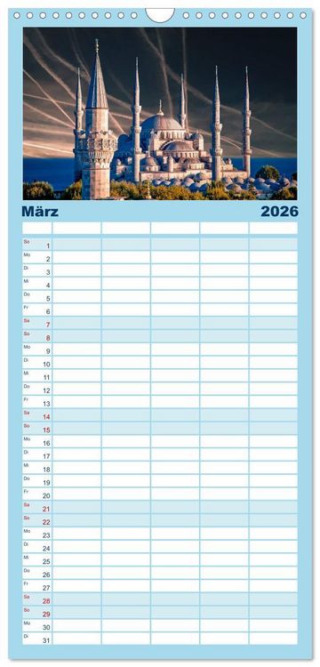 Produktbild: Familienplaner 2026 - Die 12 meistbesuchten St&auml;dte in Europa mit 5 Spalten (Wandkalender, 21 x 45 cm) CALVENDO