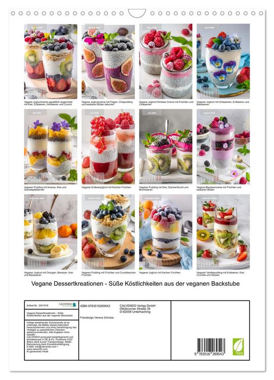 Produktbild: Vegane Dessertkreationen - S&uuml;&szlig;e K&ouml;stlichkeiten aus der veganen Backstube (Wandkalender 2026 DIN A3 hoch), CALVENDO Monatskalender
