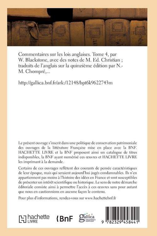 Produktbild: Commentaires sur les lois anglaises. Tome 4