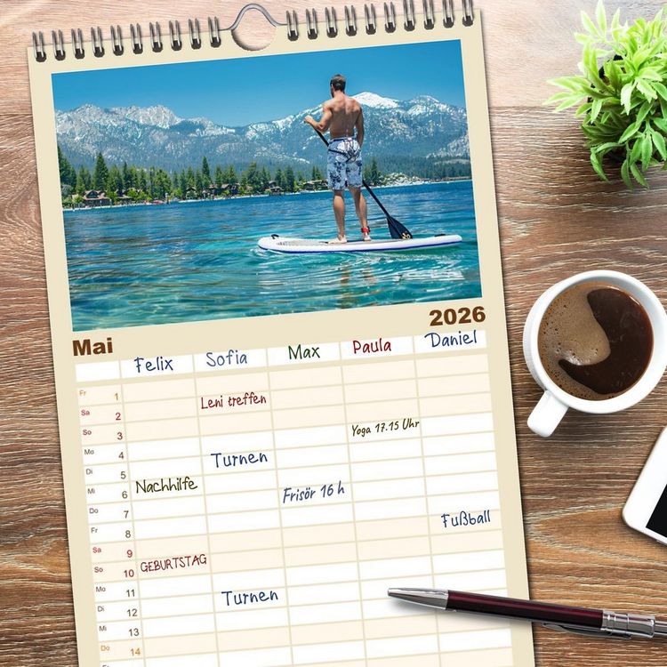 Produktbild: Familienplaner 2026 - Stand up paddling - SUP mit 5 Spalten (Wandkalender, 21 x 45 cm) CALVENDO