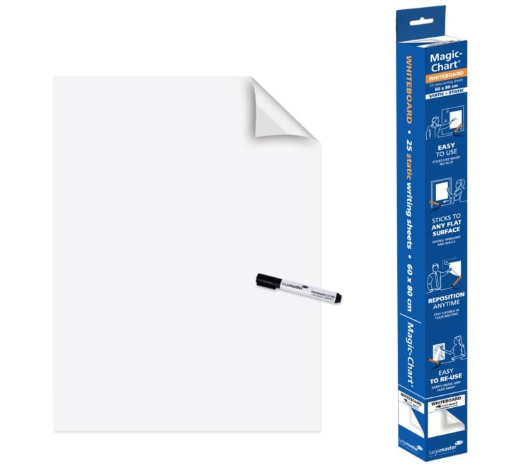 Produktbild: Creativ Company Whiteboard Folie, L 80 cm, B 60 cm, Wei&szlig;, 25 Blatt/1 Rolle