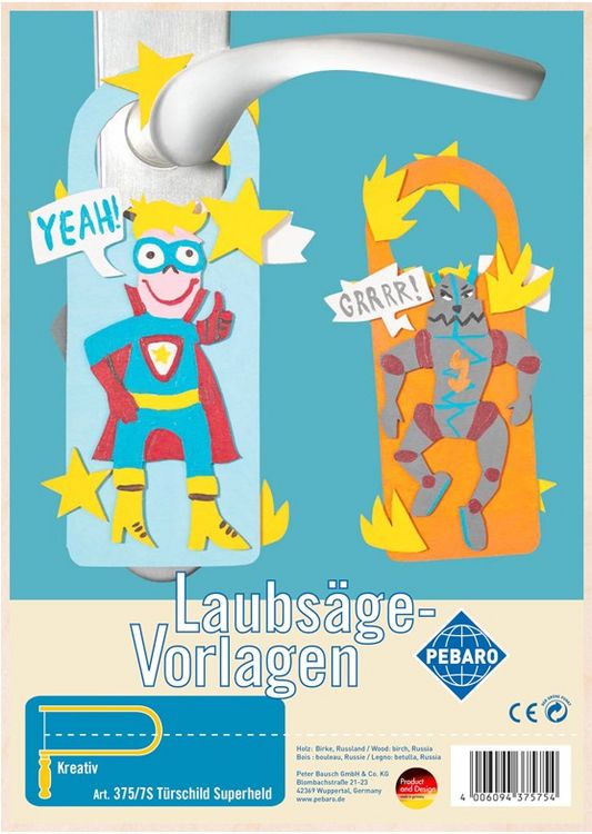 Produktbild: PEBARO 375/7S - Laubs&auml;gevorlage T&uuml;rschild Held, Kinderzimmer, 1 Platte, Gr&ouml;&szlig;e DIN A4.