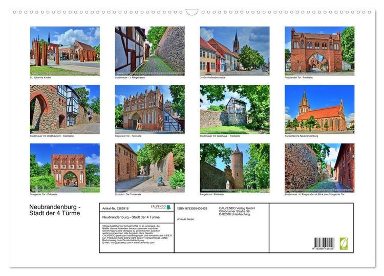 Produktbild: Neubrandenburg - Stadt der 4 T&uuml;rme (Wandkalender 2027 DIN A2 quer), CALVENDO Monatskalender
