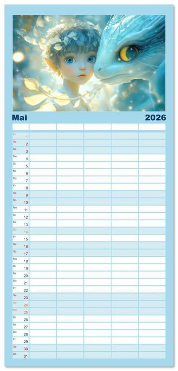 Produktbild: Familienplaner 2026 - Winterliche Fantasie Anim&eacute; mit 5 Spalten (Wandkalender, 21 x 45 cm) CALVENDO