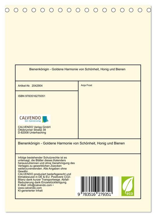 Produktbild: Bienenk&ouml;nigin - Goldene Harmonie von Sch&ouml;nheit, Honig und Bienen (Tischkalender 2026 DIN A5 hoch), CALVENDO Monatskalender