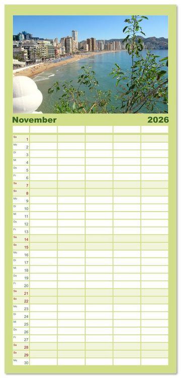 Produktbild: Familienplaner 2026 - Alicante - Benidorm - Calp mit 5 Spalten (Wandkalender, 21 x 45 cm) CALVENDO