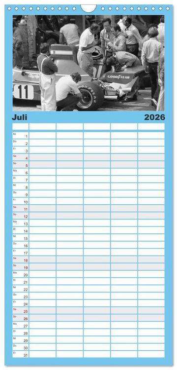 Produktbild: Familienplaner 2026 - Formel, Rennen, Boxengasse 1971-&acute;83 mit 5 Spalten (Wandkalender, 21 x 45 cm) CALVENDO
