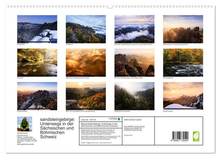 Produktbild: Elbsandsteingebirge: Unterwegs in der S&auml;chsischen und B&ouml;hmischen Schweiz (hochwertiger Premium Wandkalender 2026 DIN A2 quer), Kunstdruck in Hochglanz