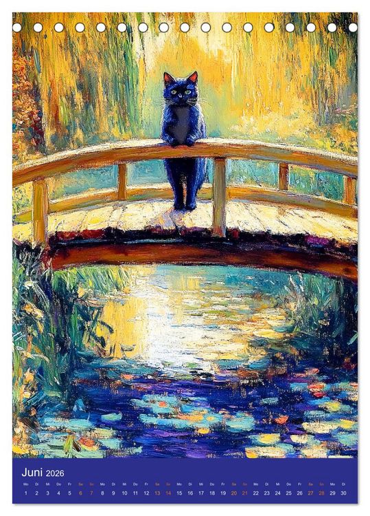 Produktbild: Katzen und Kunst - Samtige Herrscher der impressionistischen G&auml;rten (Tischkalender 2026 DIN A5 hoch), CALVENDO Monatskalender