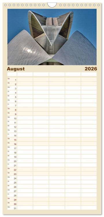 Produktbild: Familienplaner 2026 - Moderne Architektur in Valencia mit 5 Spalten (Wandkalender, 21 x 45 cm) CALVENDO