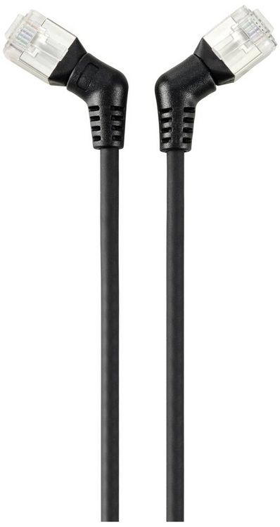 Produktbild: Renkforce RF-6071550 RJ45 Patchkabel CAT 6a F/UTP 2.00 m Schwarz Steckkontakte 360&deg; drehbar, Gewinkelter Kabelabgang 1 St.