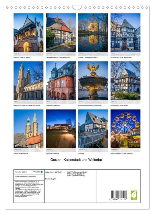 Produktbild: Goslar - Kaiserstadt und Welterbe (Wandkalender 2027 DIN A3 hoch), CALVENDO Monatskalender