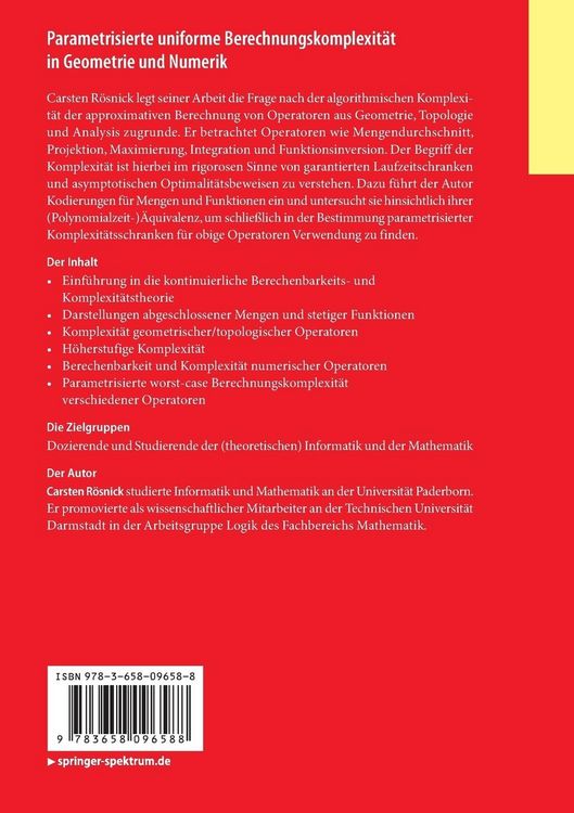 Produktbild: Parametrisierte uniforme Berechnungskomplexit&auml;t in Geometrie und Numerik