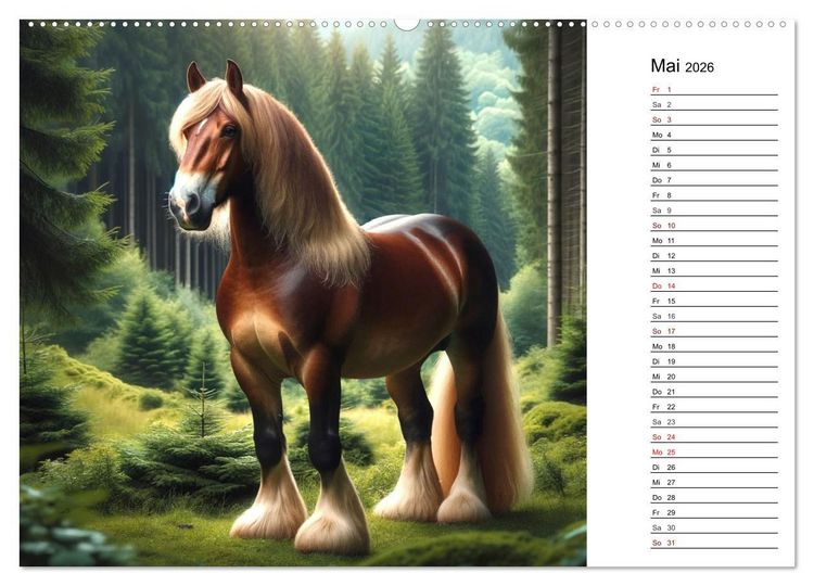 Produktbild: Kaltbl&uuml;ter - Die majest&auml;tische Kraft und Sch&ouml;nheit der Kaltblutpferde (hochwertiger Premium Wandkalender 2026 DIN A2 quer), Kunstdruck in Hochglanz