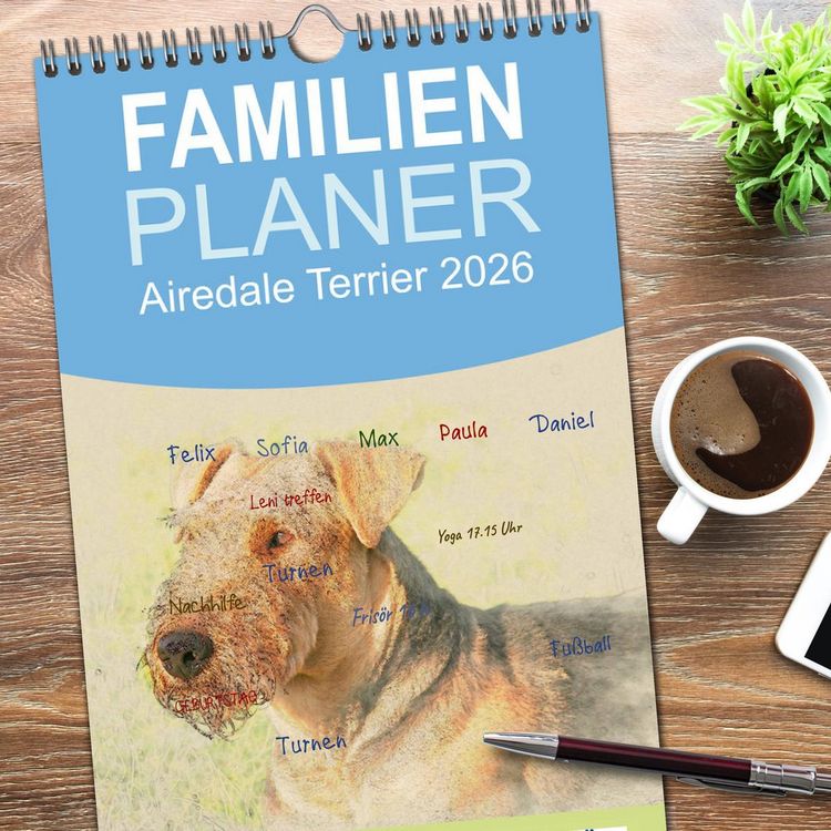 Produktbild: Familienplaner 2026 - Airedale Terrier 2026 mit 5 Spalten (Wandkalender, 21 x 45 cm) CALVENDO