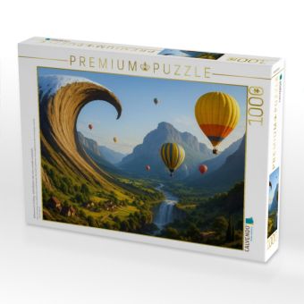 Produktbild: CALVENDO Puzzle Wellenwand im Fr&uuml;hling - Hei&szlig;luftballons &uuml;ber einer surrealen Landschaft | 1000 Teile Lege-Gr&ouml;&szlig;e 64x48cm Foto-Puzzle f&uuml;r gl&uuml;ckliche St