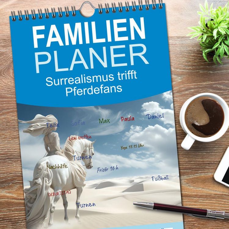 Produktbild: Familienplaner 2026 - Surrealismus trifft Pferdefans mit 5 Spalten (Wandkalender, 21 x 45 cm) CALVENDO