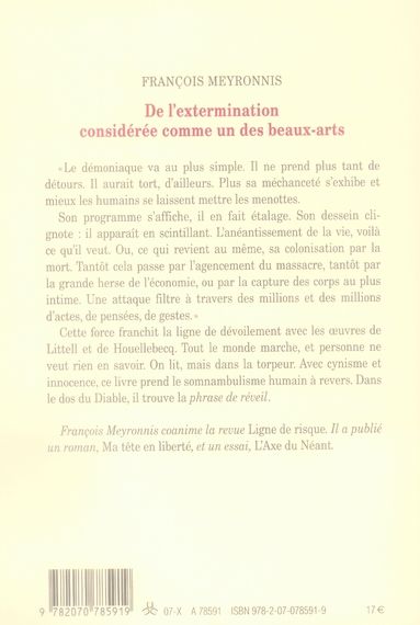 Produktbild: De l'extermination consid&eacute;r&eacute;e comme un des beaux-arts