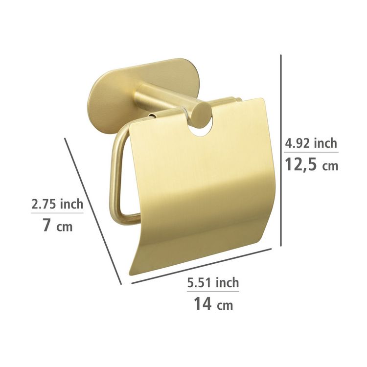 Produktbild: Turbo-Loc&reg; Toilettenpapierhalter mit Deckel Mod. Orea Gold Matt, Befestigen ohne bohren