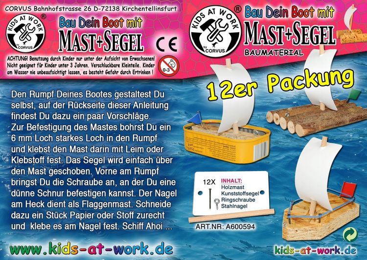 Produktbild: Corvus A600594 - Kids-at-Work, Masten+Segel, 12er Zubeh&ouml;r-Set zum Boote-Bau
