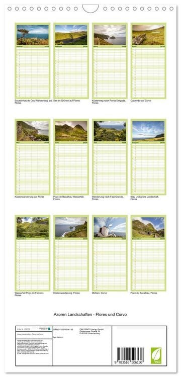 Produktbild: Familienplaner 2026 - Azoren Landschaften - Flores und Corvo mit 5 Spalten (Wandkalender, 21 x 45 cm) CALVENDO