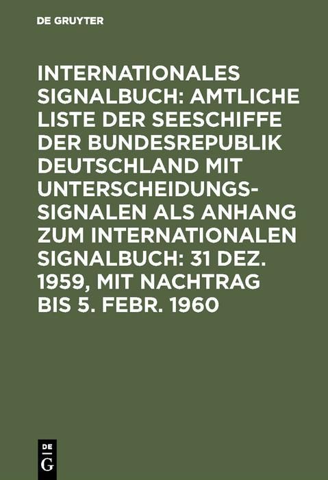 Produktbild: 31 Dez. 1959, mit Nachtrag bis 5. Febr. 1960