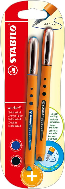 Produktbild: STABILO Tintenroller worker + medium blau schwarz 2 St&uuml;ck Blister