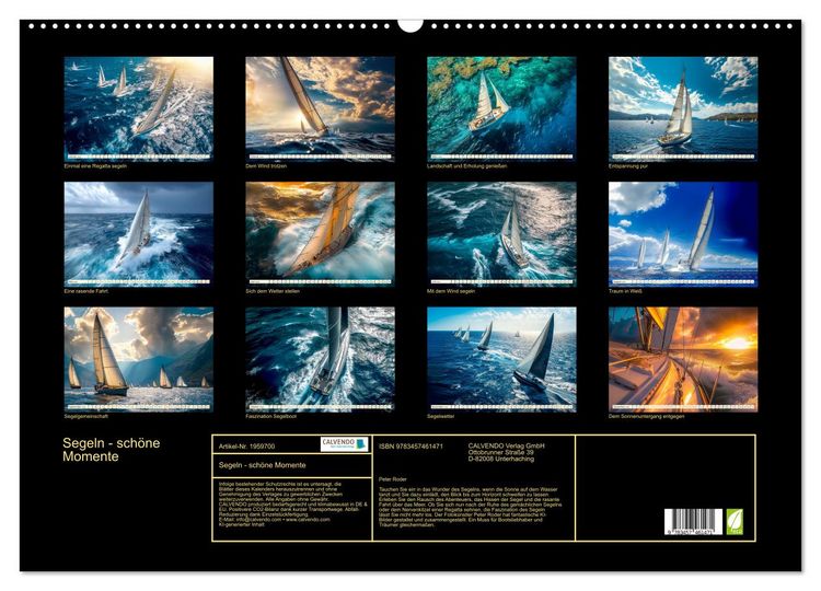 Produktbild: Segeln - sch&ouml;ne Momente (Wandkalender 2026 DIN A2 quer), CALVENDO Monatskalender