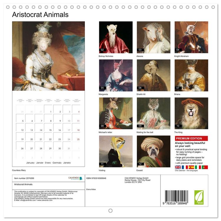 Produktbild: Aristocrat Animals (Wall Calendar 2026 12 &times; 12 Inch) CALVENDO 12 Month Wall Calendar
