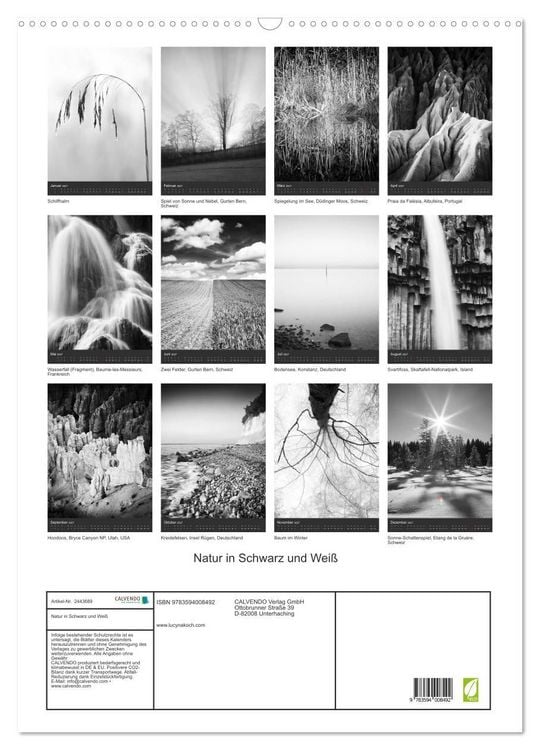 Produktbild: Natur in Schwarz und Wei&szlig; (Wandkalender 2027 DIN A2 hoch), CALVENDO Monatskalender