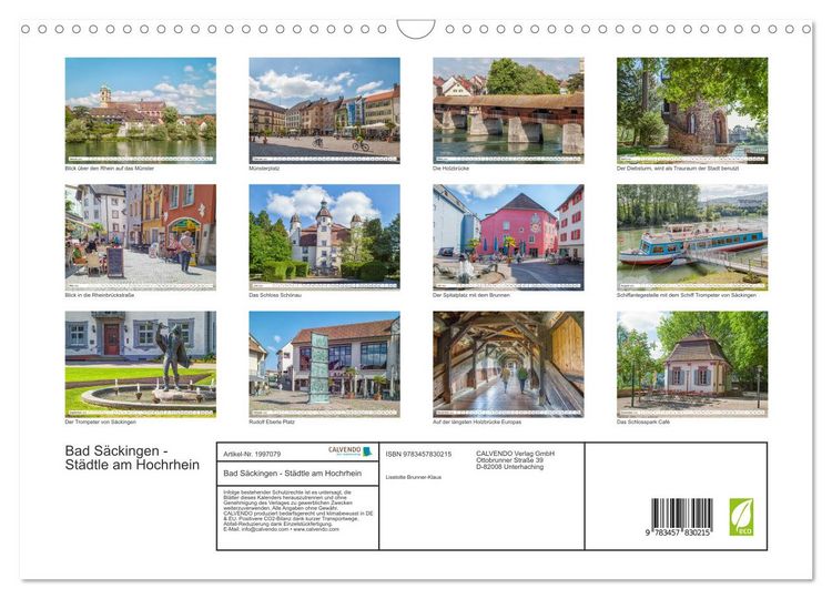 Produktbild: Bad S&auml;ckingen - St&auml;dtle am Hochrhein (Wandkalender 2026 DIN A3 quer), CALVENDO Monatskalender