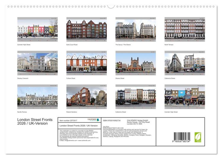 Produktbild: London Street Fronts 2026 / UK-Version (High Quality Premium Wall Calendar 2026 DIN A2 landscape),CALVENDO 12 Month Wall Calendar