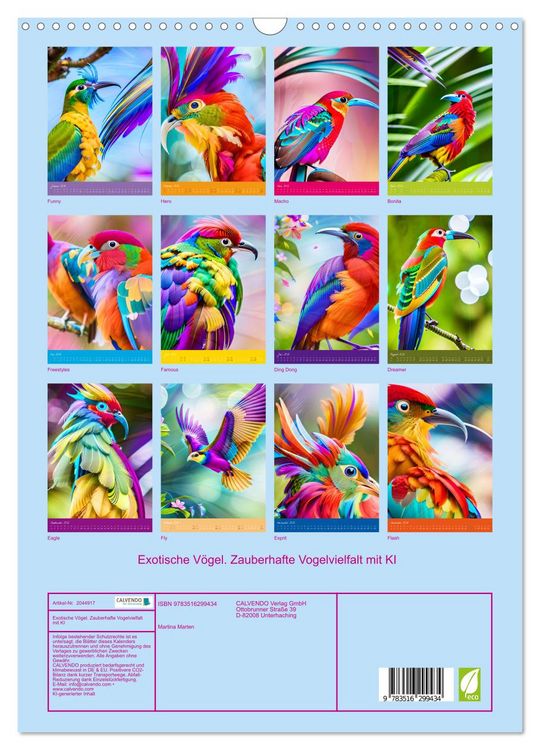 Produktbild: Exotische V&ouml;gel. Zauberhafte Vogelvielfalt mit KI (Wandkalender 2026 DIN A3 hoch), CALVENDO Monatskalender