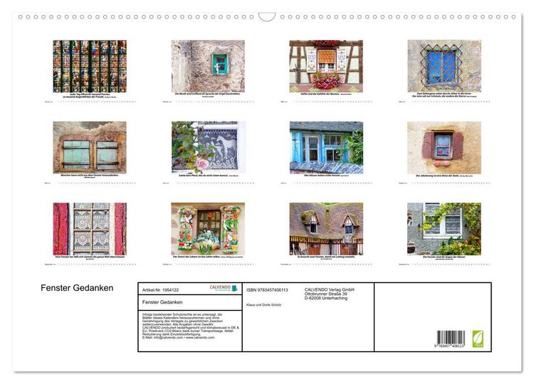 Produktbild: Fenster Gedanken (Wandkalender 2026 DIN A2 quer), CALVENDO Monatskalender