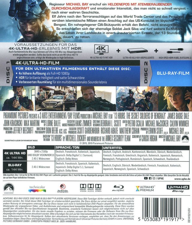 Produktbild: 13 Hours: The Secret Soldiers of Benghazi (4K Ultra HD) (+ Blu-ray 2D)