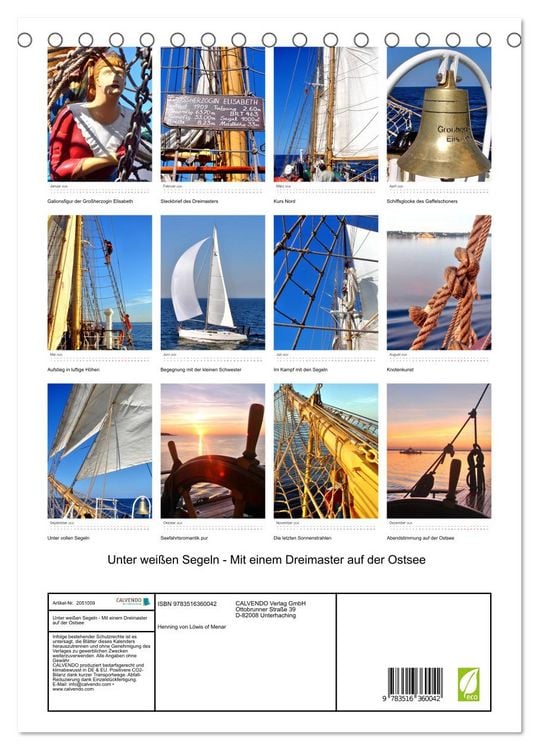 Produktbild: Unter wei&szlig;en Segeln - Mit einem Dreimaster auf der Ostsee (Tischkalender 2026 DIN A5 hoch), CALVENDO Monatskalender
