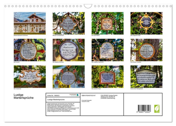 Produktbild: Lustige Marterlspr&uuml;che (Wandkalender 2026 DIN A3 quer), CALVENDO Monatskalender
