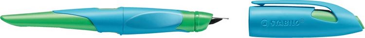 Produktbild: STABILO Ergonomischer Schulf&uuml;ller f&uuml;r Linksh&auml;nder mit Anf&auml;nger-Feder A -   EASYbirdy in himmelblau/grasgr&uuml;n - Einzelstift - inklusive Patrone