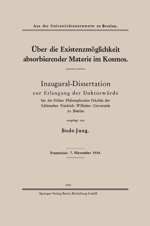 Produktbild: &Uuml;ber die Existenzm&ouml;glichkeit absorbierender Materie im Kosmos