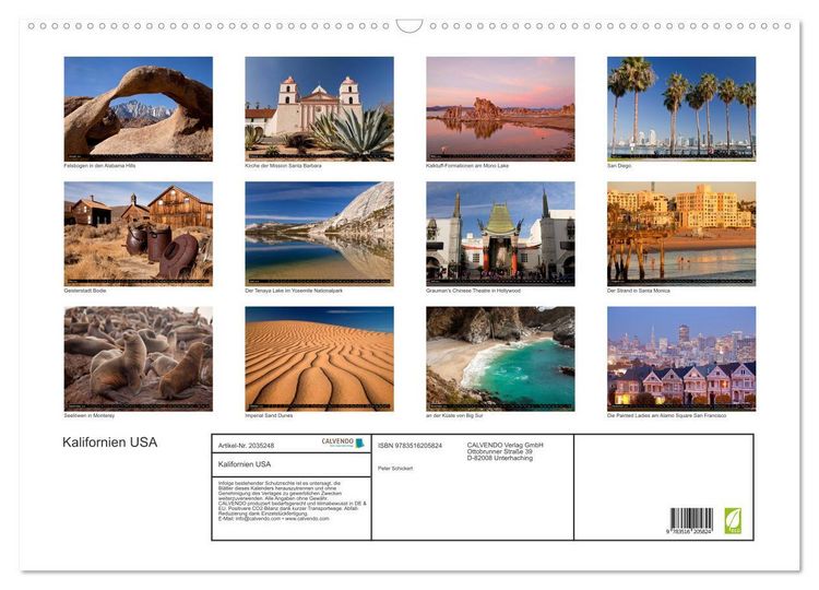 Produktbild: Kalifornien USA (Wandkalender 2026 DIN A2 quer), CALVENDO Monatskalender