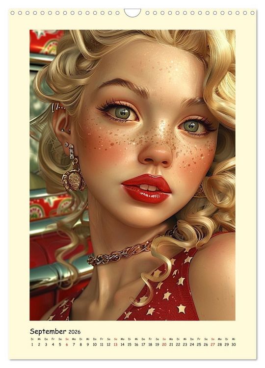 Produktbild: Pin-up-Portraits. H&uuml;bsche Girls in Comic-Vintage-Art (Wandkalender 2026 DIN A3 hoch), CALVENDO Monatskalender