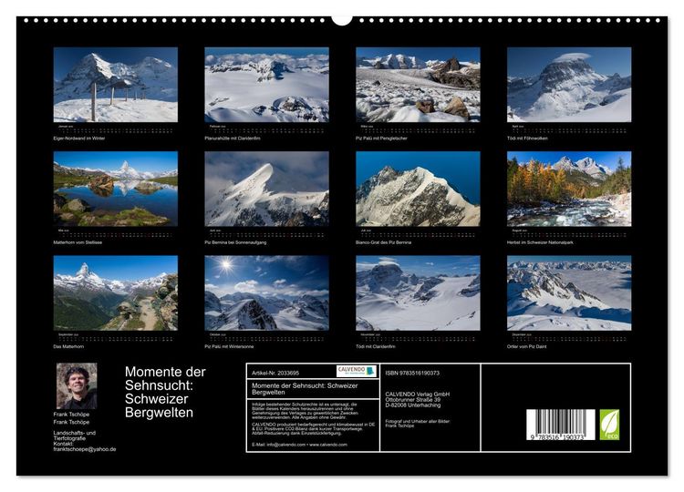 Produktbild: Momente der Sehnsucht: Schweizer Bergwelten (hochwertiger Premium Wandkalender 2026 DIN A2 quer), Kunstdruck in Hochglanz