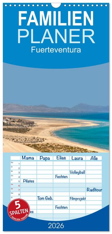 Produktbild: Familienplaner 2026 - Fuerteventura mit 5 Spalten (Wandkalender, 21 x 45 cm) CALVENDO