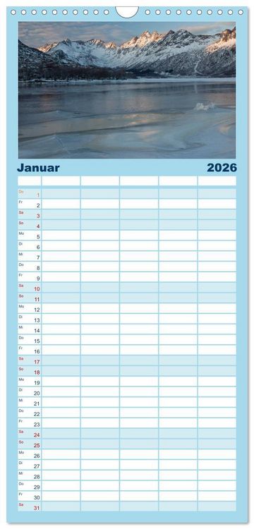 Produktbild: Familienplaner 2026 - Norwegen - Land im Norden mit 5 Spalten (Wandkalender, 21 x 45 cm) CALVENDO