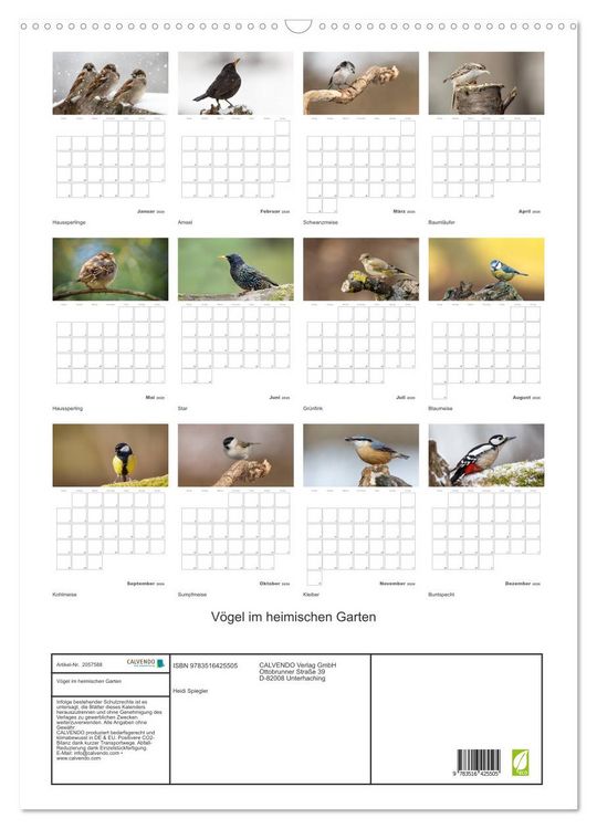 Produktbild: V&ouml;gel im heimischen Garten (Wandkalender 2026 DIN A2 hoch), CALVENDO Monatskalender