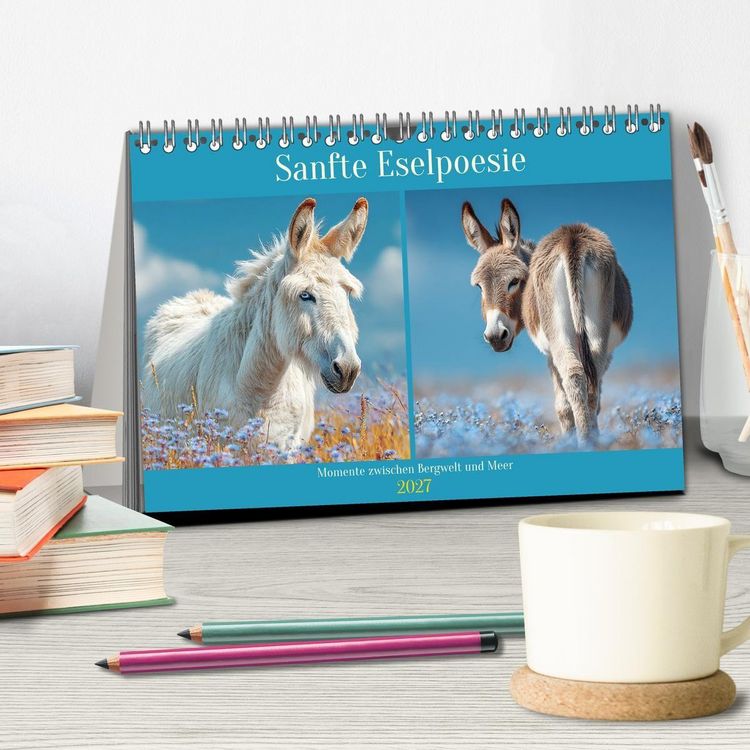 Produktbild: Sanfte Eselpoesie. Momente zwischen Bergwelt und Meer (Tischkalender 2027 DIN A5 quer), CALVENDO Monatskalender
