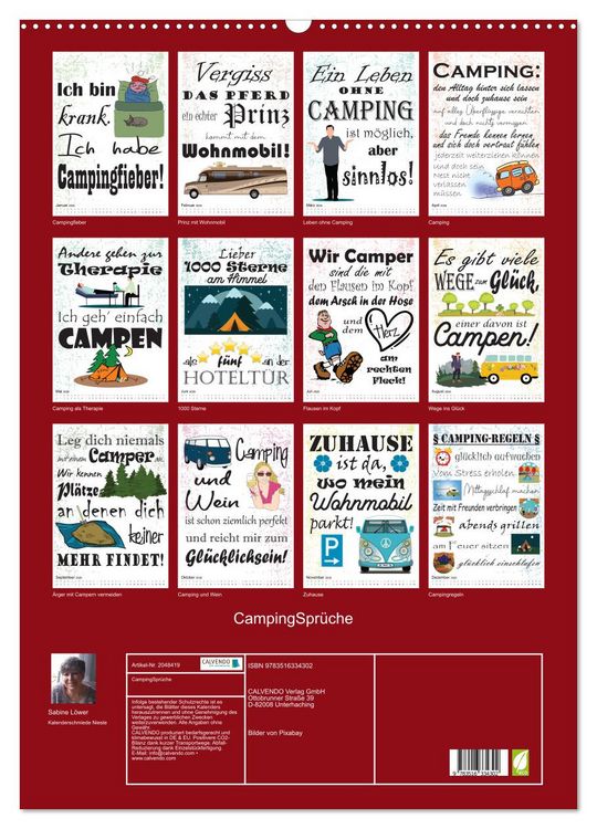 Produktbild: CampingSpr&uuml;che (Wandkalender 2026 DIN A2 hoch), CALVENDO Monatskalender