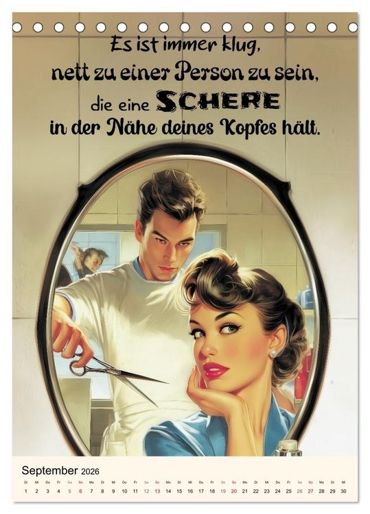 Produktbild: Friseurspr&uuml;che, Spa&szlig; rund um Frisuren, Kamm und Schere (Tischkalender 2026 DIN A5 hoch), CALVENDO Monatskalender